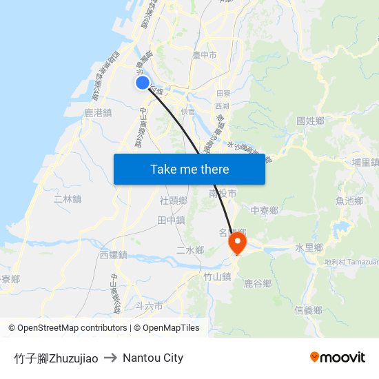 竹子腳Zhuzujiao to Nantou City map