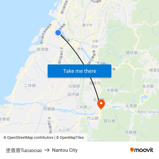 塗厝厝Tucuocuo to Nantou City map