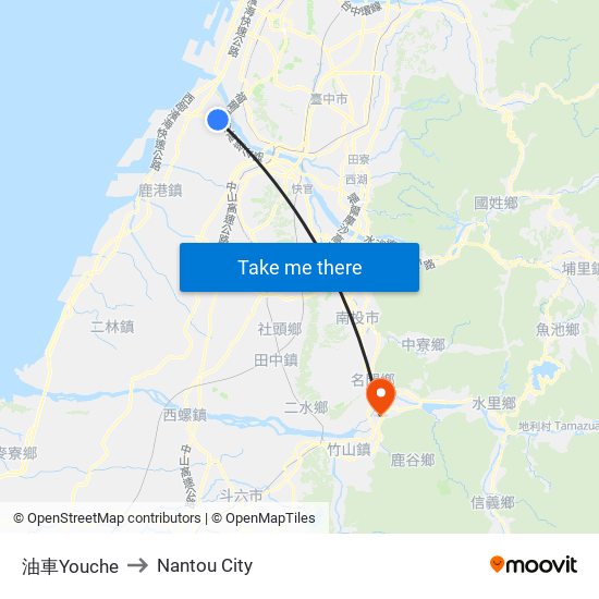 油車Youche to Nantou City map