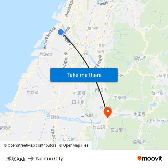 溪底Xidi to Nantou City map