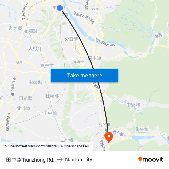 田中路Tianzhong Rd. to Nantou City map