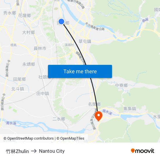 竹林Zhulin to Nantou City map