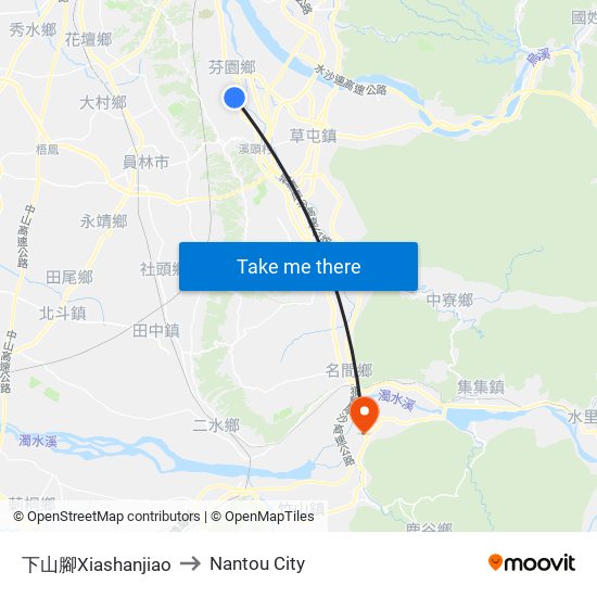 下山腳Xiashanjiao to Nantou City map