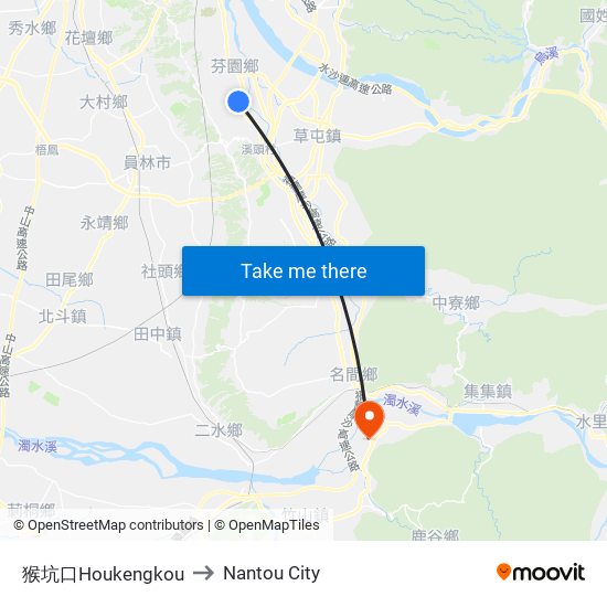 猴坑口Houkengkou to Nantou City map