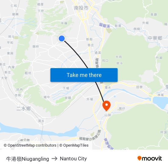 牛港嶺Niugangling to Nantou City map