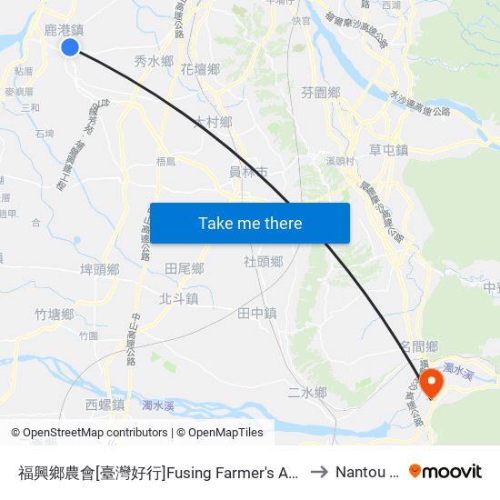 福興鄉農會[臺灣好行]Fusing Farmer's Association to Nantou City map