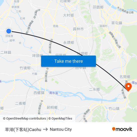 草湖(下客站)Caohu to Nantou City map