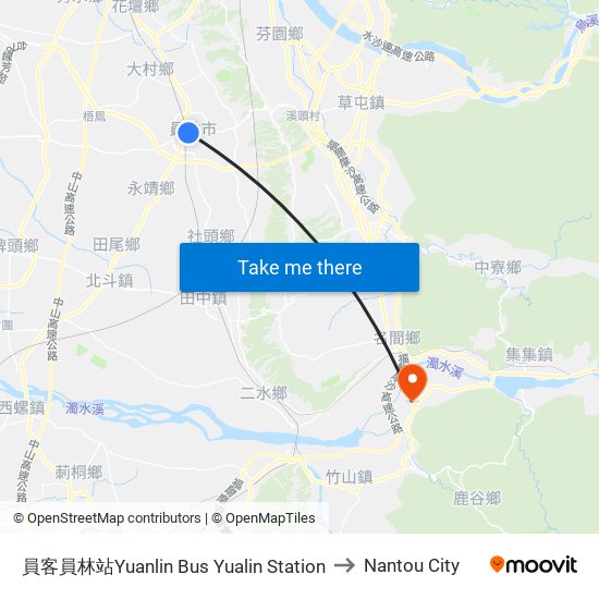 員客員林站Yuanlin Bus Yualin Station to Nantou City map