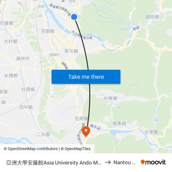 亞洲大學安藤館Asia University Ando Museum to Nantou City map