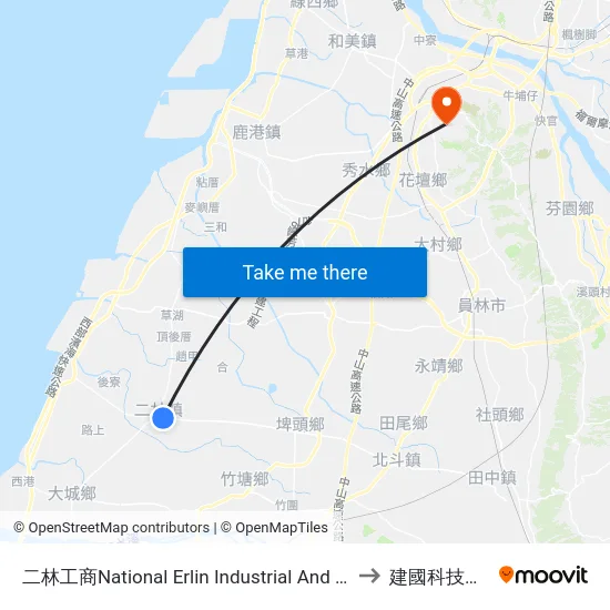 二林工商National Erlin Industrial  And Commercial Vocational High School to 建國科技大學教學大樓 map