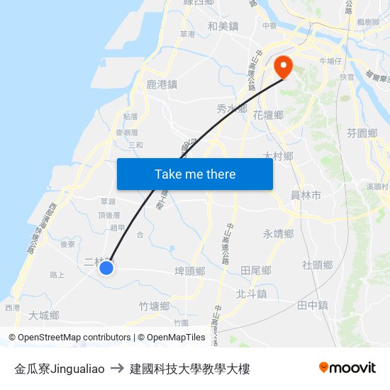 金瓜寮Jingualiao to 建國科技大學教學大樓 map