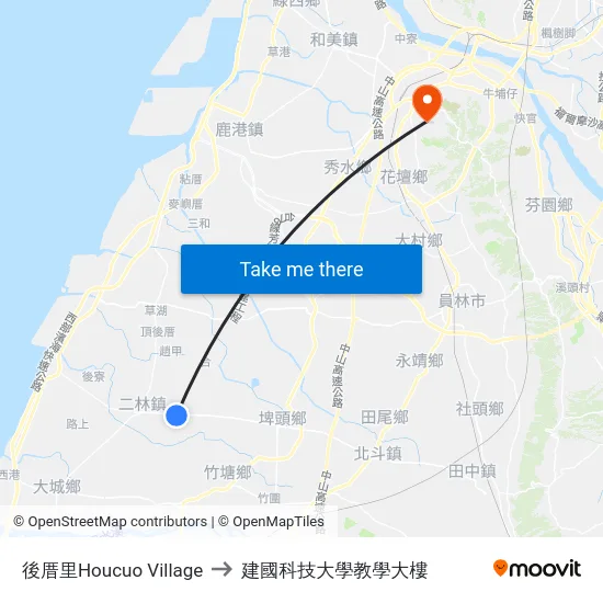 後厝里Houcuo Village to 建國科技大學教學大樓 map