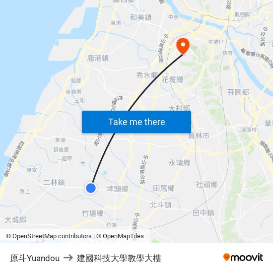 原斗Yuandou to 建國科技大學教學大樓 map