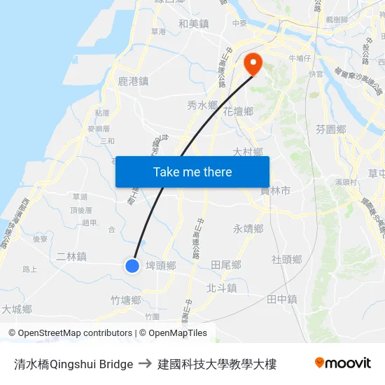 清水橋Qingshui Bridge to 建國科技大學教學大樓 map