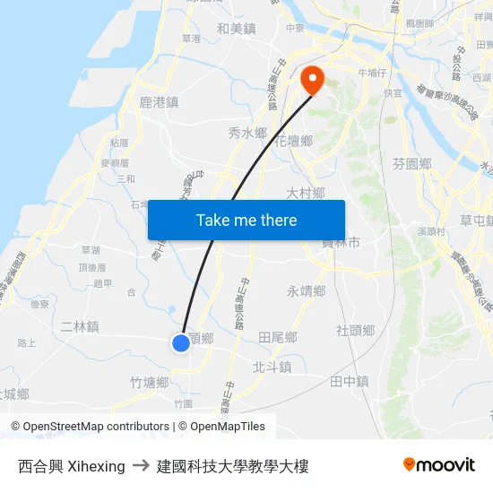 西合興 Xihexing to 建國科技大學教學大樓 map