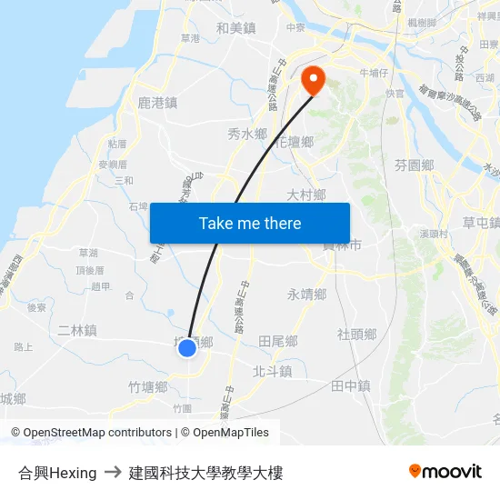 合興Hexing to 建國科技大學教學大樓 map