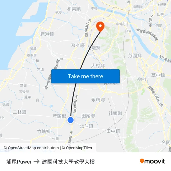 埔尾Puwei to 建國科技大學教學大樓 map
