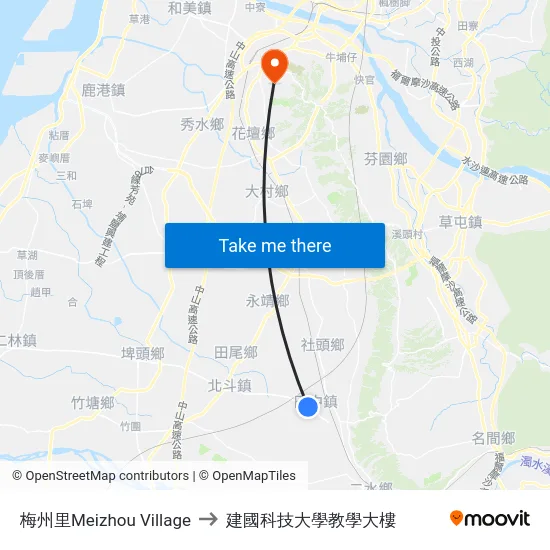 梅州里Meizhou Village to 建國科技大學教學大樓 map