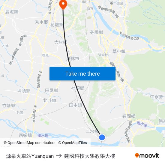 源泉火車站Yuanquan to 建國科技大學教學大樓 map