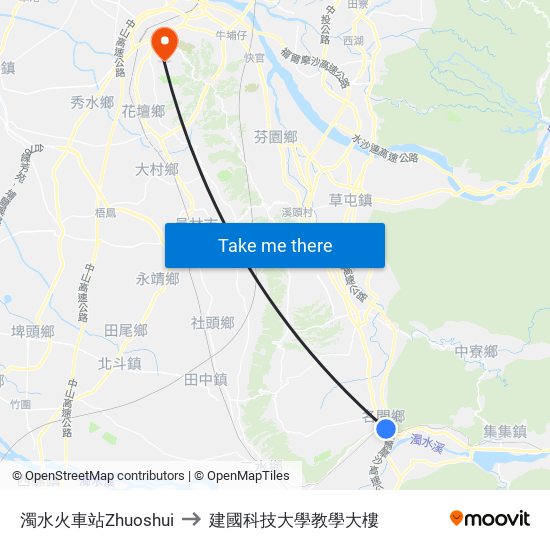 濁水火車站Zhuoshui to 建國科技大學教學大樓 map