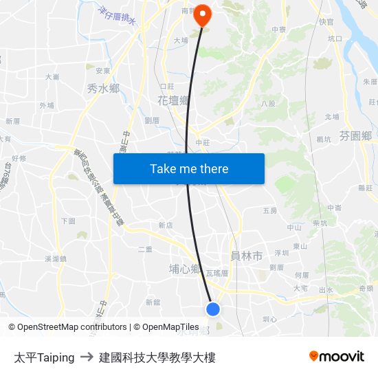 太平Taiping to 建國科技大學教學大樓 map