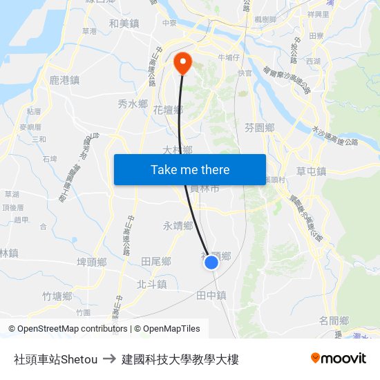 社頭車站Shetou to 建國科技大學教學大樓 map