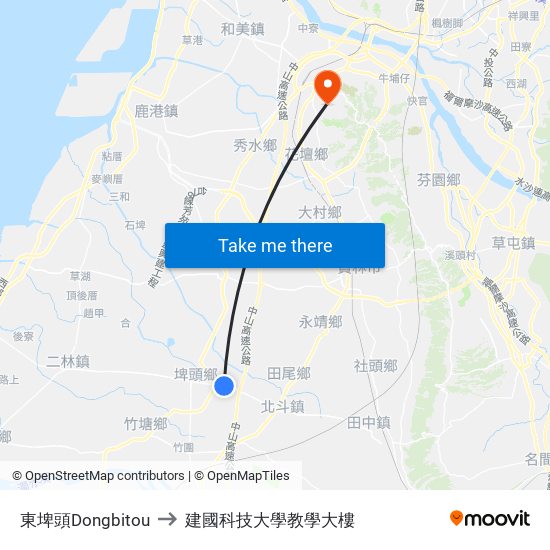 東埤頭Dongbitou to 建國科技大學教學大樓 map
