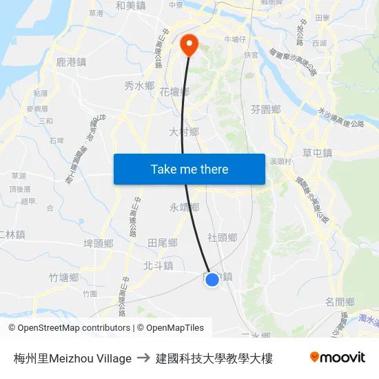 梅州里Meizhou Village to 建國科技大學教學大樓 map