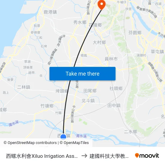 西螺水利會Xiluo Irrigation Association to 建國科技大學教學大樓 map