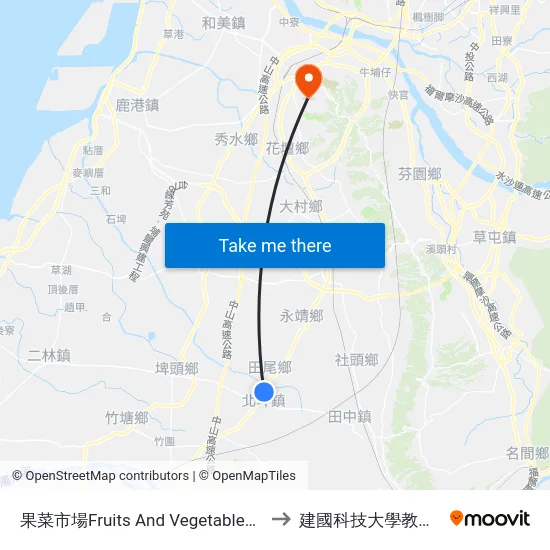 果菜市場Fruits And Vegetables Market to 建國科技大學教學大樓 map