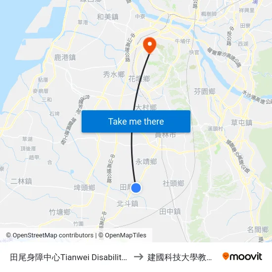 田尾身障中心Tianwei Disability Center to 建國科技大學教學大樓 map