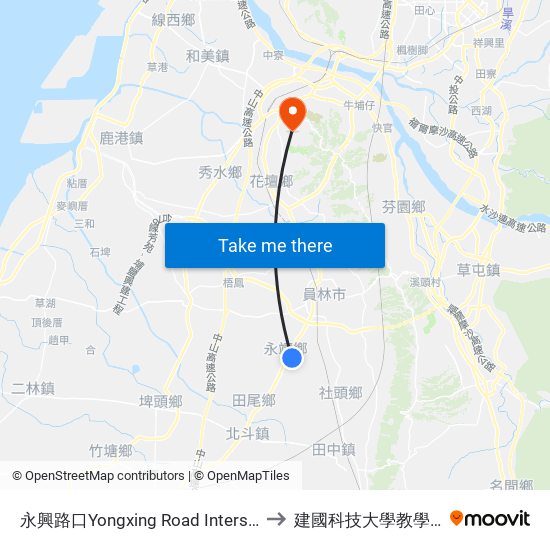 永興路口Yongxing Road Intersection to 建國科技大學教學大樓 map