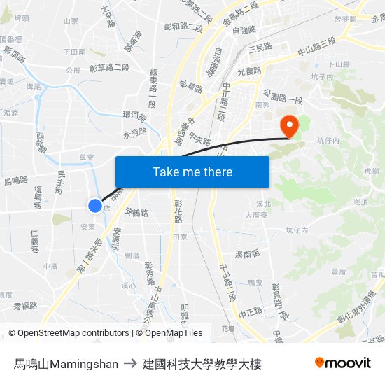 馬鳴山Mamingshan to 建國科技大學教學大樓 map