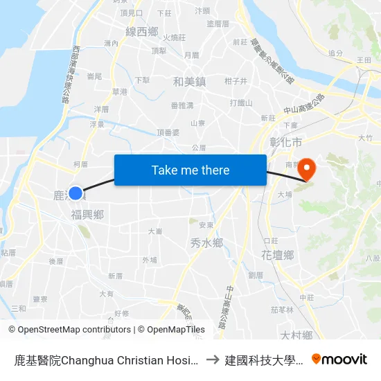 鹿基醫院Changhua Christian Hosital Lukang Branch to 建國科技大學教學大樓 map