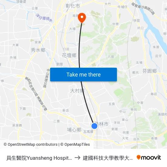 員生醫院Yuansheng Hospital to 建國科技大學教學大樓 map