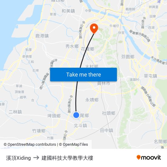 溪頂Xiding to 建國科技大學教學大樓 map