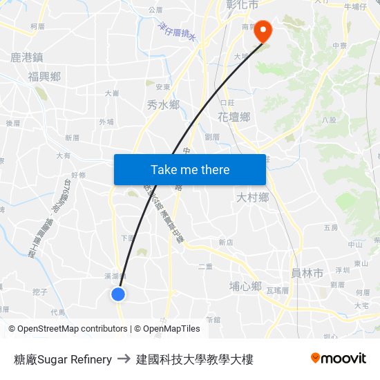 糖廠Sugar Refinery to 建國科技大學教學大樓 map