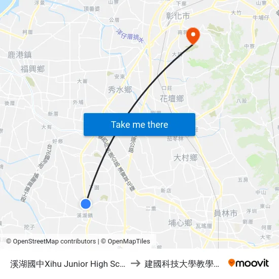 溪湖國中Xihu Junior High School to 建國科技大學教學大樓 map