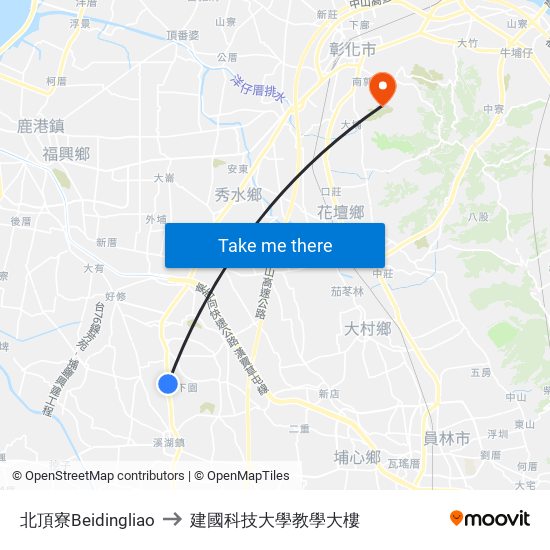 北頂寮Beidingliao to 建國科技大學教學大樓 map