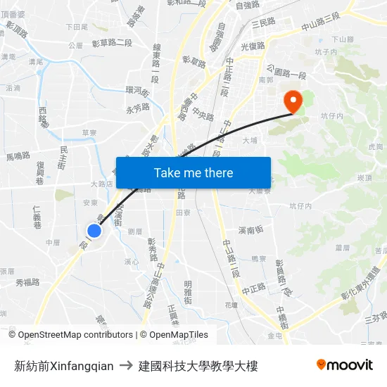 新紡前Xinfangqian to 建國科技大學教學大樓 map