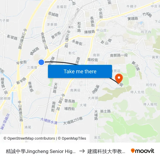 精誠中學Jingcheng Senior High School to 建國科技大學教學大樓 map