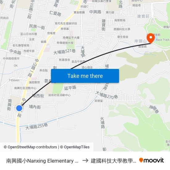 南興國小Nanxing Elementary School to 建國科技大學教學大樓 map