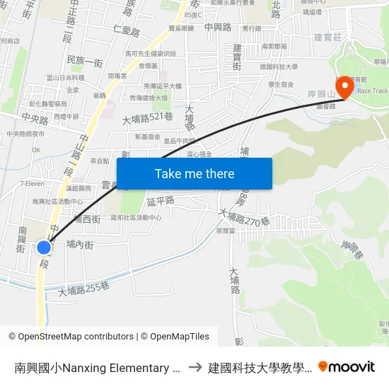 南興國小Nanxing Elementary School to 建國科技大學教學大樓 map