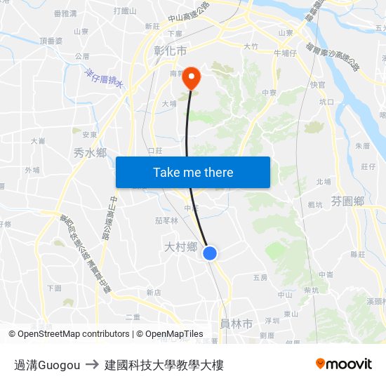 過溝Guogou to 建國科技大學教學大樓 map