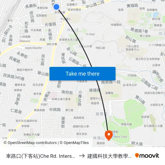 車路口(下客站)Che Rd. Intersection to 建國科技大學教學大樓 map