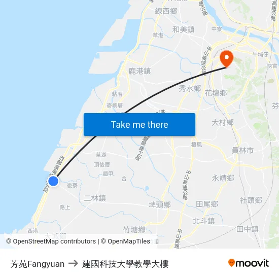 芳苑Fangyuan to 建國科技大學教學大樓 map