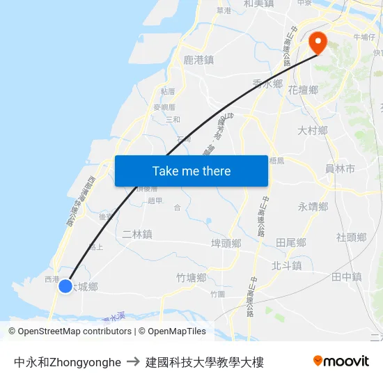 中永和Zhongyonghe to 建國科技大學教學大樓 map
