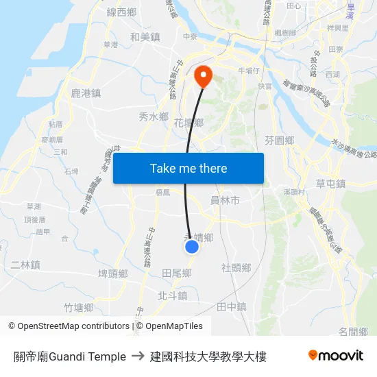 關帝廟Guandi Temple to 建國科技大學教學大樓 map