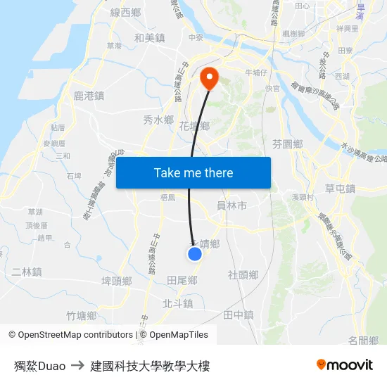 獨鰲Duao to 建國科技大學教學大樓 map