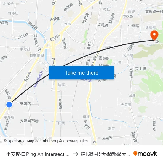 平安路口Ping An Intersection to 建國科技大學教學大樓 map